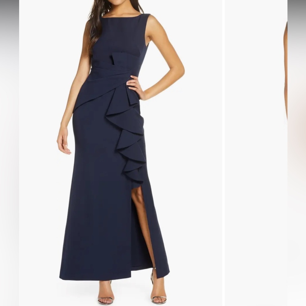 NWOT Eliza J ruffle front gown